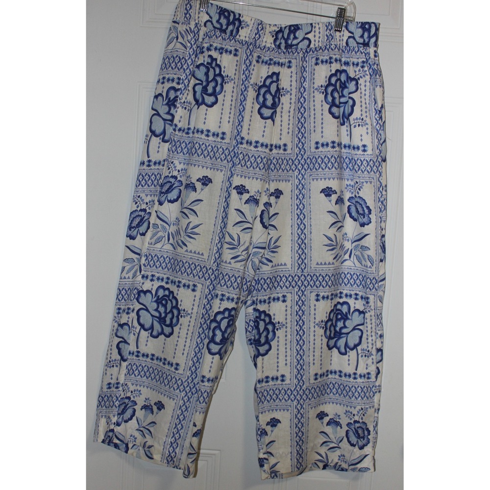 H Halston Linen Pants SZ XL‎ Coastal Luury Wide Leg Summer Pockets Resort - Picture 2 of 6